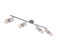 Plafonnier 4 spots plafonnier de salon avec spots mobiles, optique pierre terrazzo gris chrome, 4x E27, L 72 cm
