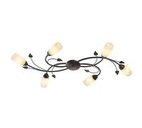 Plafonnier 6 flammes Feuilles Design Plafonnier couleur rouille Lampe de salon, verre aspect albâtre, 6x E14, LxlxH 55 x 106 x 22 cm