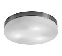 Plafonnier à 3 flammes lampe de salon plafond verre blanc plafonnier métal, nickel mat rond, 3x E27 douilles, DxH 30x6,5 cm