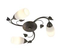 Plafonnier 3 spots Plafonnier salon couleur rouille verre feuilles, métal, 3x E14 douilles, DxH 50x14 cm