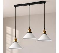 Plafonnier à 3 têtes en métal avec abat-jour conique blanc de 50 cm et câble réglable de 100 cm, lampe suspendue industrielle vintage pour cuisine, îlot, salle à manger, salon, maison, restaurants