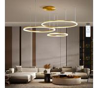 Plafonnier à intensité Variable 75 W avec télécommande 7650 LM Lampe Suspendue réglable en Aluminium Température de Couleur 3000 K 6000 K 3 Anneaux (20 40 60 cm) pour Salon et Cuisine.