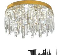 Plafonnier à LED en cristal, finition or-chrome, lumière LED variable, corps en or B, diamètre 50 cm, hauteur 20 cm, variable