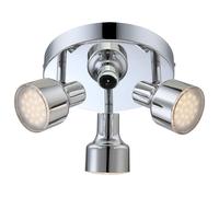 Plafonnier à spots 3 flammes ronds, plafonnier LED 3 spots, métal chromé, 3x LED 4W 250Lm blanc chaud, DxH 20x14 cm