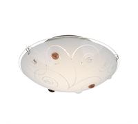 Plafonnier abat-jour en verre, lampe de plafond 1 flamme, éclairage de salon opale avec pierres décoratives, lignes en métal chromé, 1x LED 8 watts 640 lm, D 25 cm
