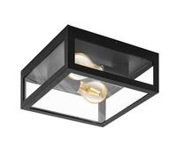EGLO Lampe de plafond extérieure ALAMONTE 1, 2 flamme, plafonnier en acier galvanisé, couleur : noir, verre : transparent, douille : E27, IP44