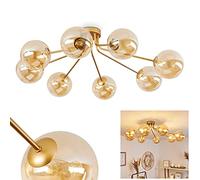 Plafonnier Alden en métal laitonné et verre doré, élégant plafonnier rétro-design idéal dans un salon vintage, pour 8 ampoules G9, ampoule(s) non incluse(s)
