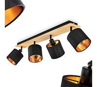Plafonnier Alsen, plafonnier moderne en bois/métal/tissu naturel/noir/cuivre, luminaire au design scandinave avec abat-jour orientable, 4 flammes, 4 x E14, sans ampoules