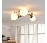 Lindby Plafonnier Amedea à intensité variable (Antique, Classic) en Bronze Verre e. a. pour Salon & Salle manger (à 3 lampes E14) Luminaire Lampe Plafond Eclerage