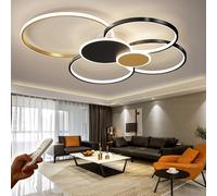 Plafonnier annulaire LED dimmable de 100 cm Lampe suspendue moderne en noir et or avec télécommande pour salon Chambre à coucher Bureau Salle à manger 6 Lumière 98W Design en métal et acrylique