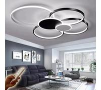 Plafonnier annulaire LED dimmable de 100 cm Lampe suspendue noire moderne avec télécommande pour salon Chambre à coucher Bureau Salle à manger 6 flammes 98W Éclairage en métal et acrylique