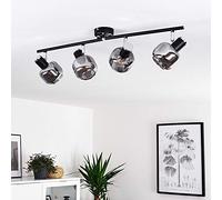 Plafonnier Arconciel en métal en métal chrome et noir et verre fumé, 4 spots de plafond pivotants vintages, idéals pour un salon rétro, pour 4 ampoules E14, ampoule(s) non incluse(s)