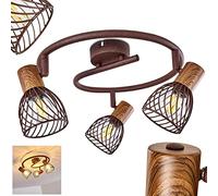 Plafonnier Arjen, lampe de plafond en métal/bois en rouille/marron, 3 flammes, avec spots réglables, 3 x E14 - douille, spot en design rétro/vintage, sans ampoules