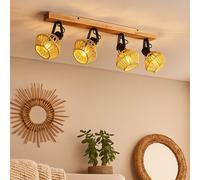 Plafonnier aspect bois corde de chanvre Spot orientable Barre de spots salon, métal, douilles E27, LxlxH 80x16x25 cm