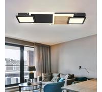 Plafonnier aspect bois salon plafonnier moderne plafonnier LED noir, métal MDF, 1x LED 30W 1850Lm blanc chaud, LxPxH 71,5x25x8 cm