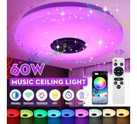 Plafonnier avec haut-parleur bluetooth et télécommande et commande par application, éclairage d'intérieur à intensité réglable, rvb, 60W