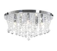 vidaXL Plafonnier rond argenté avec perles de cristal, 4 ampoules G9