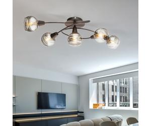 Plafonnier avec spot en verre sphère bronze fumé plafonniers boules de verre table à manger LED, métal, 5x 4W 196lm 3000K, LxlxH 62,4 x 37,1 x 21,1 cm