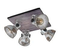 Eglo Lampe de plafond BARNSTAPLE, spot de plafond vintage à 4 flammes au design industriel, spot mural rétro en acier aspect zinc usé et en bois, couleur : marron patiné, noir, douille : E27
