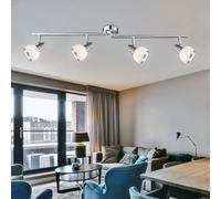 Plafonnier plafonnier spot lampe de salon lampe de salle à manger, 4 spots d'ampoule mobiles, verre chromé nickel mat, LED 4x 3W 4x 300Lm blanc chaud, LxH 80x15cm