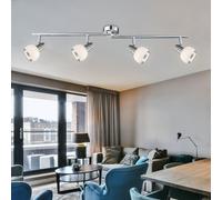 Plafonnier plafonnier spot lampe de salon lampe de salle à manger, 4 spots d'ampoule mobiles, verre chromé nickel mat, LED 4x 3W 4x 300Lm blanc chaud, LxH 80x15cm