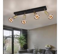 Plafonnier, noir, lampe de salon, bande Spot moderne, 4 flammes, spot de plafond orientable, métal doré mat, 4x douille E27, LxlxH 60x9x12 cm