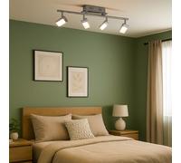 Plafonnier Barre de Spots Lampe Salon LED 4 à Flammes Projecteur Pivotant Chrome