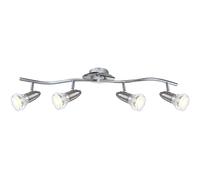 Plafonnier, barre de spots, luminaire de salon, spots 4 flammes, orientables, chrome nickel mat, verre satiné, LED 4W 250Lm blanc chaud, 70x23x17cm