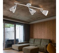 Plafonnier argent spot plafond 3 flammes rond tissu plafonnier spot salon gris, métal textile, 3x E14, LxH 63 x 21,5