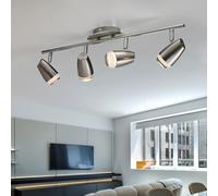 Plafonnier plafonnier spot bande lumineuse salon, spots 4 flammes mobiles, acier chromé clair, 4x LED 4W 320Lm 3000K, LxlxH 58x8x15,5cm