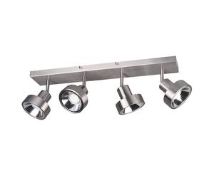 Plafonnier, barre Spot argent, lampe de salon, moderne, spots de plafond, 4 flammes, spot pivotant, métal mat, 4x douille GU10, LxPxH 60x16x19 cm