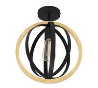 Plafonnier BASILDON E27 1X40W en acier et bois noir et marron D320mm