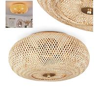Plafonnier Bauro, lampe en métal laiton et bois naturel, idéal dans un salon moderne, créant un effet de lumière sur le mur, 3xE27, IP20, ampoule(s) non incluse(s)