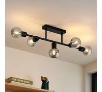 Plafonnier Biscala Lindby, dimmable, noir, Salon / Salle à manger, Métal, Vintage, Plafonnier