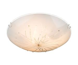 Plafonnier, blanc, lampe de chambre, moderne, plafonnier rond, lampe design à 3 flammes, motif cristaux de verre, métal chromé, 3x E27, DxH 40x8 cm