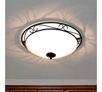Plafonnier Blanc Noir E27 Ø47Cm Verre Métal Rustique Salon Lampe Plafonnier