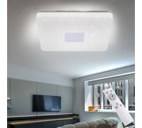 Plafonnier blanc pour salon, lampe de plafond à intensité variable, télécommande, chambre à coucher, CCT ciel étoilé, 1 LED 40 W 2080 lm 3000-5000 K, L x l x H 60 x 60 x 9,5 cm