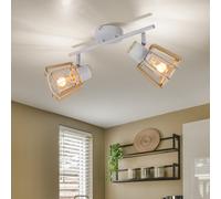 Plafonnier blanc, spot en bois, spots pour plafond, 2 spots orientables, style maison de campagne, aspect bois, métal blanc naturel, 2 douilles E27, LxlxH 36x17x18cm