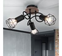 Plafonnier vintage spot cocarde plafonnier spot plafonnier salon 3 flammes métal noir, spots orientables, maille métal bois, 3x douilles E14, DxH 38x21 cm