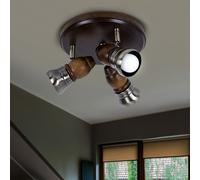 Plafonnier bois rustique Plafonnier salon Plafonnier vintage bois rustique, pivotant, métal laiton, 3x E14, DxH 24x13 cm