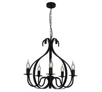 Plafonnier Bougie Milieu du siècle en Fer Vintage Noir métal Salon Chambre Plafond Suspension lumière Restaurant Cuisine 5 lumières rétro Industriel basilique Magasin Suspension lumière E14