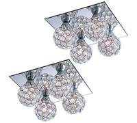 Plafonnier boules cristal plafond chromé plafonnier cristaux Moderne, métal, 4 flammes G9 douilles, LxlxH 23x23x13,2 cm
