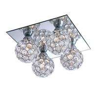 Plafonnier boules cristal plafond chromé plafonnier cristaux Moderne, métal, 4 flammes G9 douilles, LxlxH 23x23x13,2 cm
