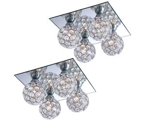 Plafonnier boules cristal plafond chromé plafonnier cristaux Moderne, métal, 4 flammes G9 douilles, LxlxH 23x23x13,2 cm