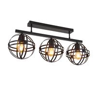 Plafonnier Boules noir Lampe de salon 3 flammes Plafonnier grille, métal, 3x E27 douilles, LxlxH 70x20x32 cm