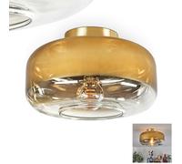 Plafonnier Boza de HOFSTEIN, lampe de plafond en métal/verre de couleur laiton/doré/transparent, luminaire au design rétro/vintage moderne avec abat-jour en verre (Ø 28 cm), 1 x E27, sans ampoule