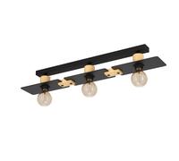 Plafonnier BRAMERTON E27 3X40W en acier et bois noir et marron 810x120x100mm