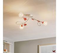 ONLI - Plafonnier 3 bras en métal blanc et papillons roses