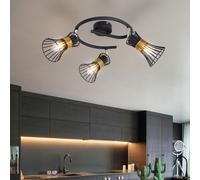 Plafonnier Cage Lampe Rondelle Spots Réglables Noir Or Métal