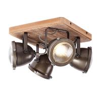 Plafonnier Carmen Wood À Quatre Lampes marron, inox brossé